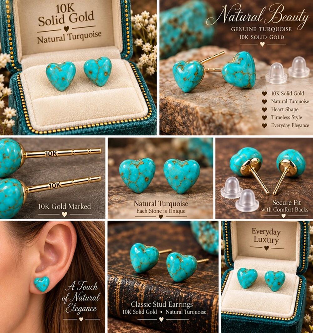 10k solid gold post with natural turquoise tone
